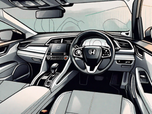 A 2022 honda civic's interior focusing on the dashboard and steering wheel