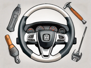 A honda accord steering wheel with various tools like a screwdriver