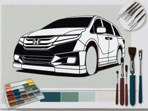 A honda odyssey in mid-painting process