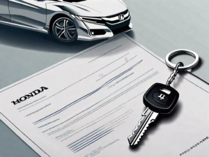 A pair of car keys on a table next to a signed contract