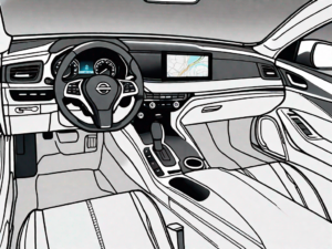 A nissan altima interior focusing on the dashboard and steering wheel