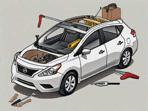 A nissan versa with a focus on the trunk