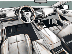 A push-to-start nissan altima's interior focusing on the steering wheel and ignition button