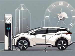 A nissan ariya electric car plugged into a charging station