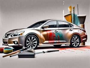 A nissan altima in mid-process of being painted