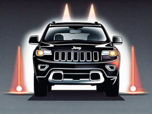 A jeep grand cherokee with its trailer lights illuminated