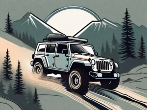 A jeep traversing a challenging off-road trail