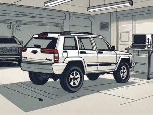 A jeep cherokee parked inside a garage