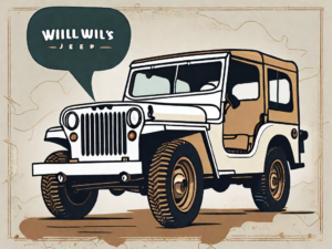 A vintage willys jeep with a speech bubble that contains a phonetic pronunciation guide