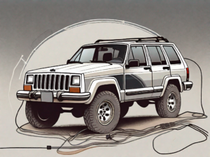 A jeep cherokee with an open hood