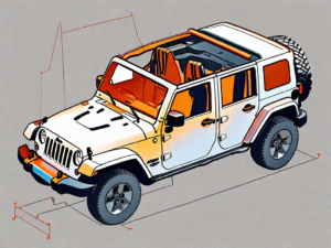 A jeep wrangler with its soft top partially removed