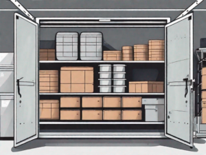 A neatly organized storage rack with various types of jeep doors placed on it