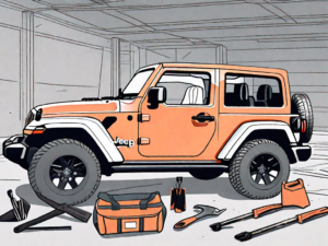 A 2021 jeep wrangler with its doors detached and placed on the ground next to it