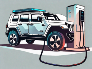 A jeep 4xe connected to a charging station