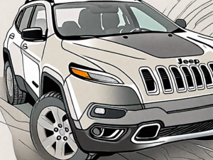 A 2015 jeep cherokee with its hood open revealing the engine