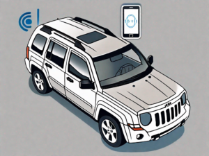 A smartphone next to a jeep patriot