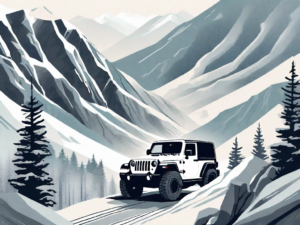 A jeep wrangler navigating through a snowy