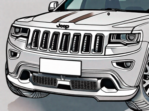 A jeep grand cherokee with a focus on the front bumper