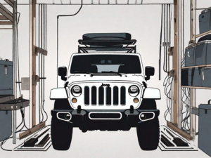 A jeep wrangler with a grill insert partially installed
