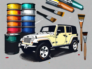 A jeep wrangler in the process of being repainted