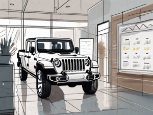 A jeep gladiator in a showroom with a calendar and a clock to symbolize time