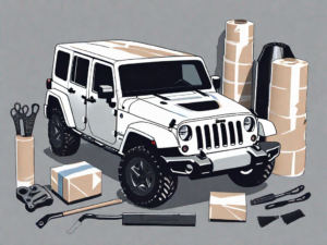 A jeep wrangler in the process of getting wrapped