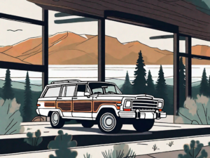 A sleek jeep wagoneer parked in a scenic outdoor location