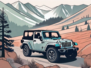 A jeep rubicon parked on a scenic mountain trail