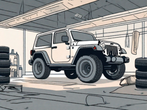 A jeep parked under a shaded area with a windshield cover on